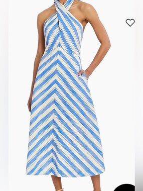Halter Midi Dress in Blue and White Stripe